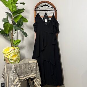 City Chic 20 Black Miss Jessica Ruffle Wrap Maxi Dress NEW